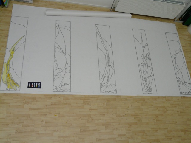 Ontwerpschetsen op ware grootte in ontwerp-atelier Annemiek Punt.