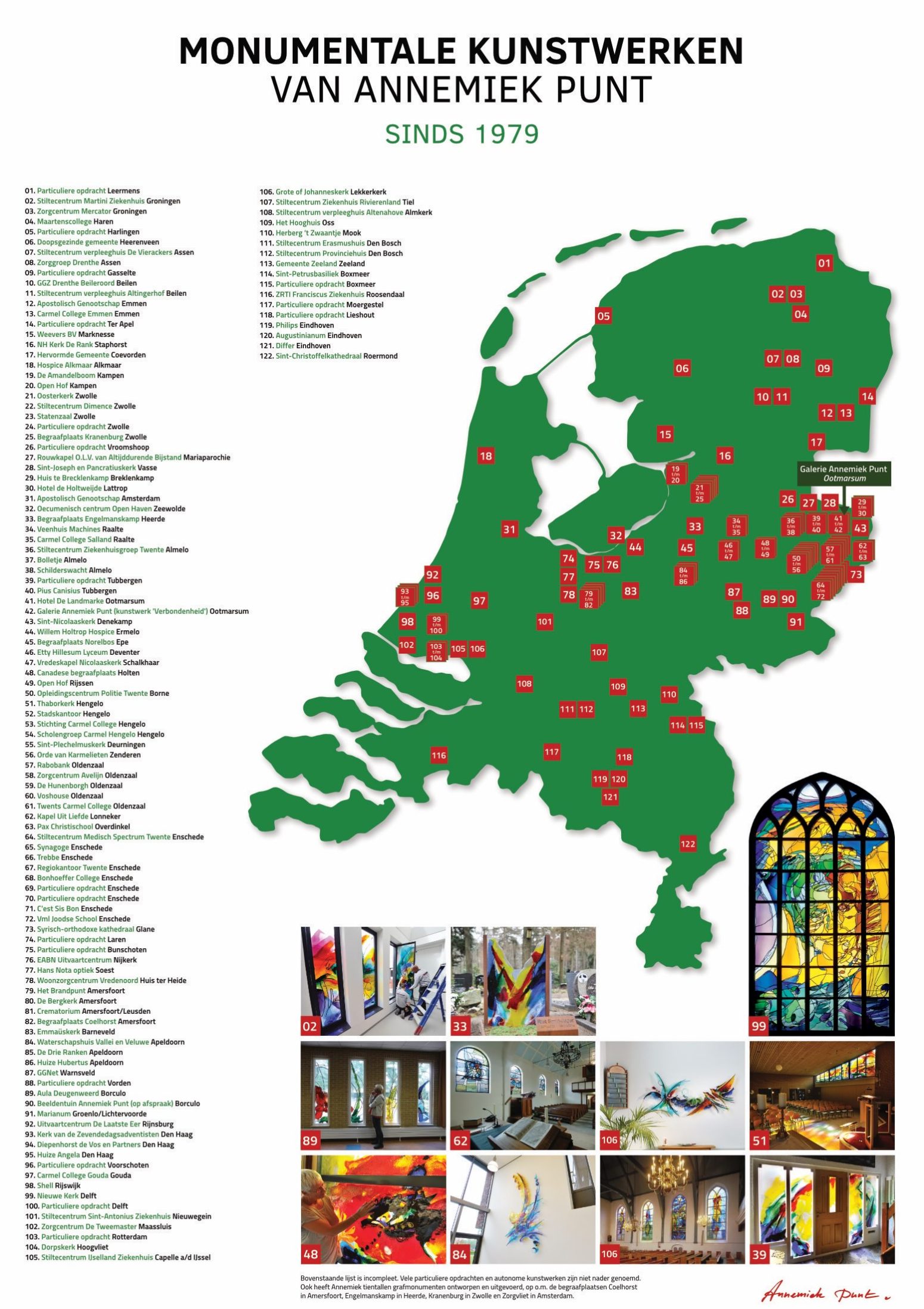 Landkaart monumentale glaskunst van Annemiek Punt - Glaskunst van Annemiek Punt in Ootmarsum